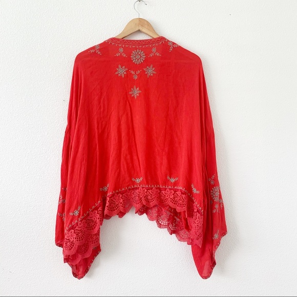 Free People Fire Red Embroidered Kimono size small - Picture 10 of 12